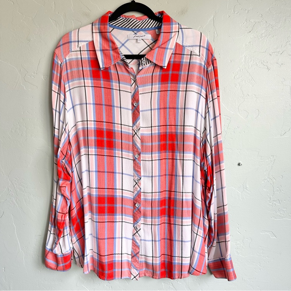 Foxcroft Women Picnic Plaid Casual Button Up Shirt Size 22 EUC  Tomato Red White